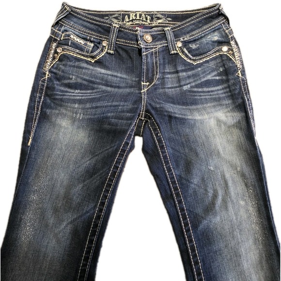 Ariat Ruby Denim Jeans Women 26x30 Thick Stitch Embellished Western Boot Cut - Picture 10 of 15